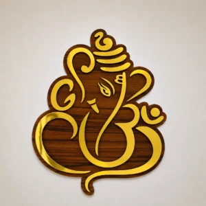 Modern Lord Ganesha wall art made with premium MDF wood base and mirror gold acrylic finish for living room, pooja room and office decoration.