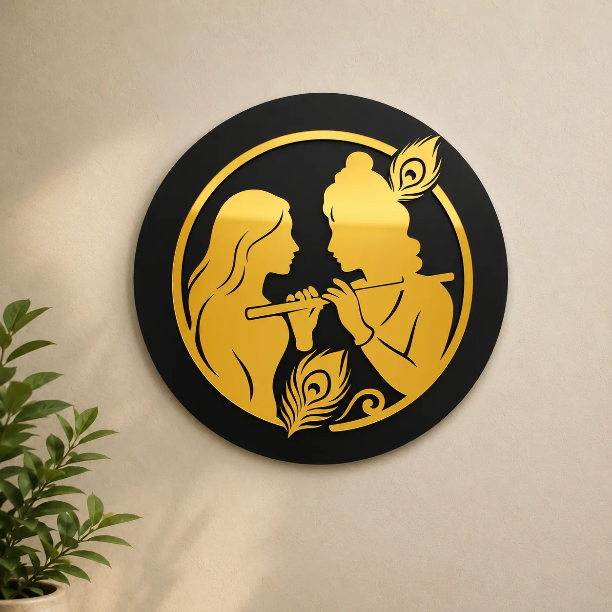 Radha Krishna Golden Acrylic Wall Art