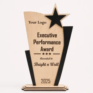 Personalized Star Executive Performance Award in natural 5 mm MDF with Bright n Wall engraving