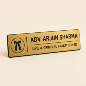 Personalised brushed gold advocate name plate with Adv. Arjun Sharma engraving