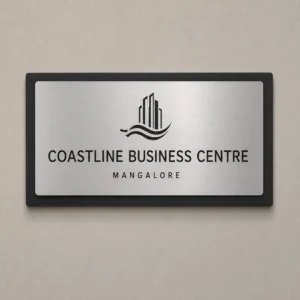 Custom brushed silver engraved office reception sign without LED lighting