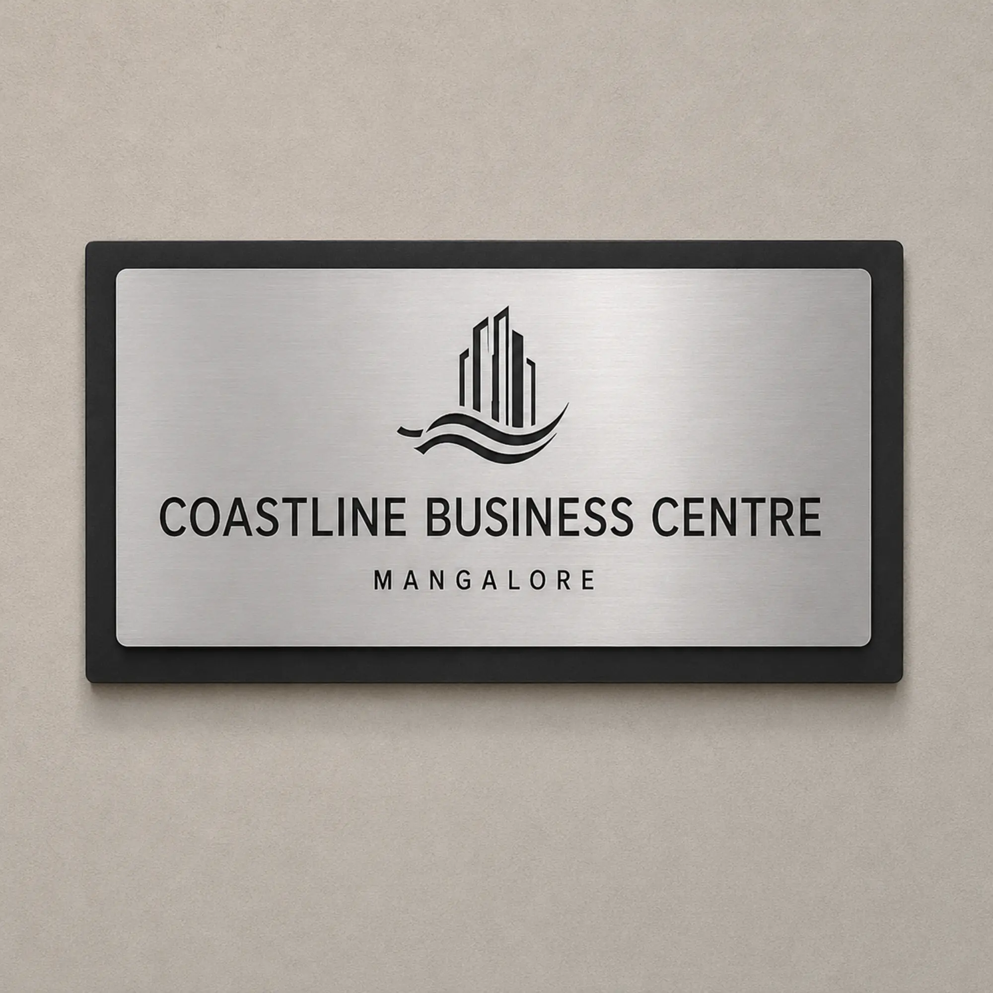 Custom brushed silver engraved office reception sign without LED lighting