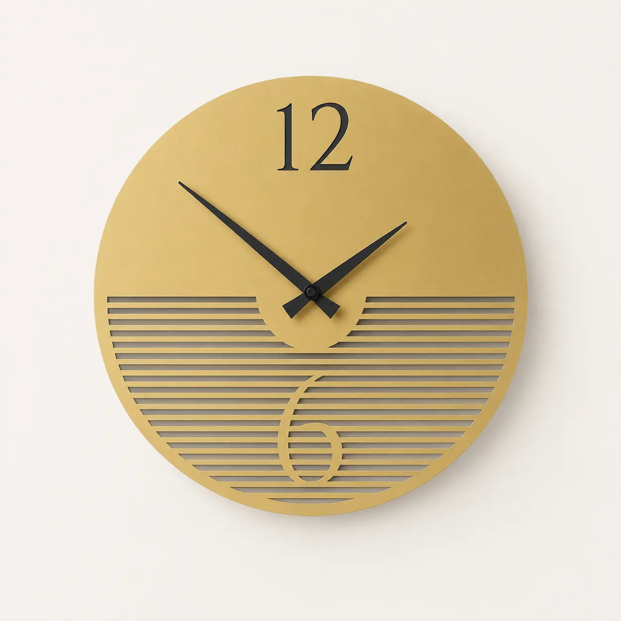 Golden Line-Cut Designer Acrylic Wall Clock front view in single-sheet 3 mm acrylic