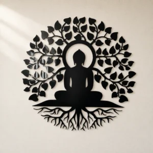 Glossy black 3 mm acrylic Buddha Bodhi tree wall art front view