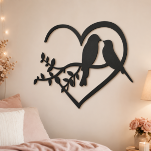 Love Birds Heart MDF wall art in Black finish on an interior wall