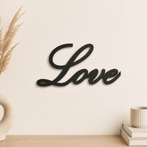 Love Script MDF wall art in Black finish on an interior wall