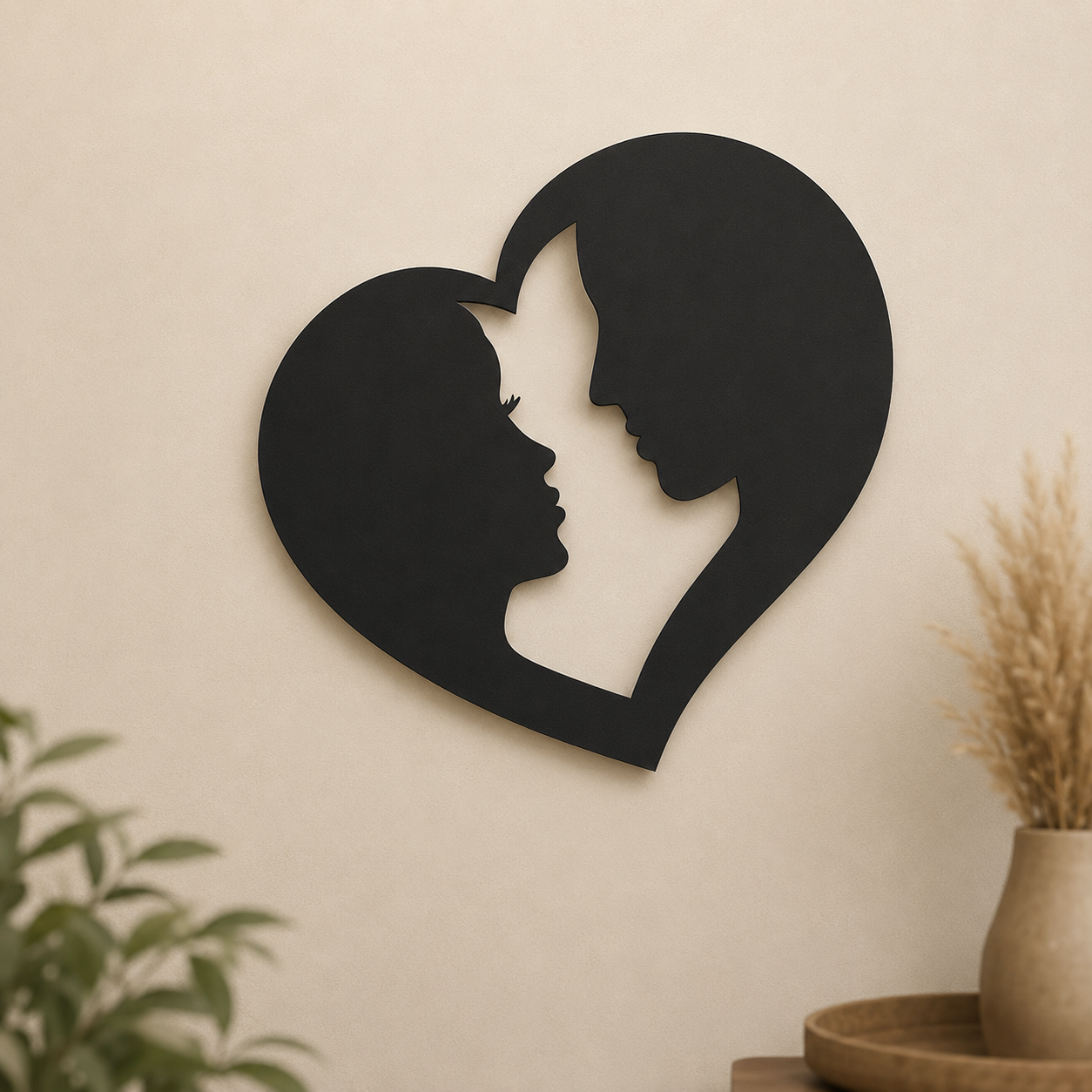 Couple Love Heart MDF wall art in Black finish on an interior wall