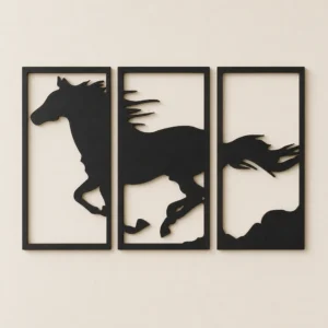 Bright N Wall three-panel running horse wall art in black 5mm MDF