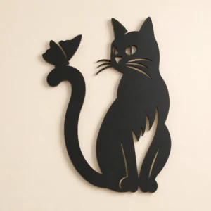 Bright N Wall cat with butterfly tail wall art in black 5mm MDF