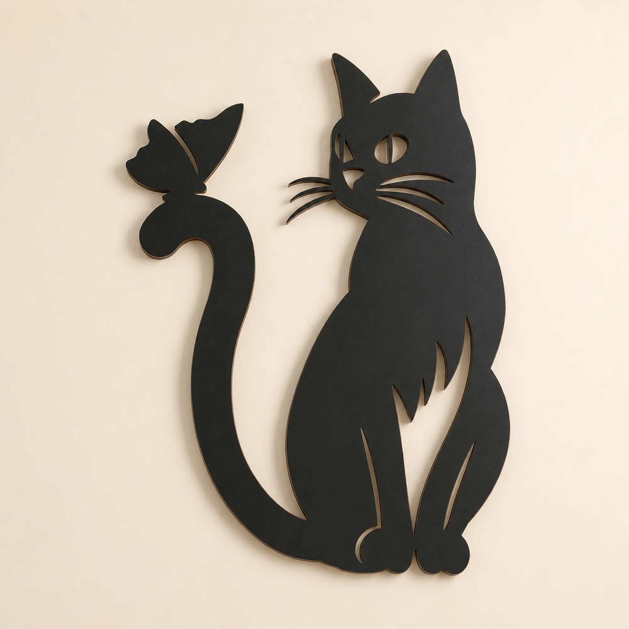 Bright N Wall cat with butterfly tail wall art in black 5mm MDF