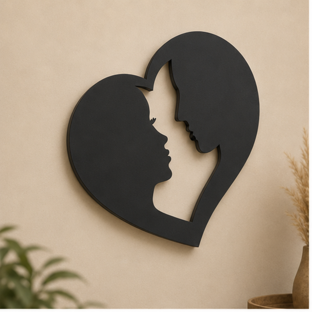 Angled view of Couple Love Heart wall art showing 5 mm MDF thickness