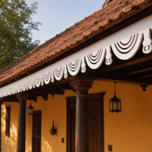 Close-up of Traditional Rainbow Arch white CNC-cut PVC foam board roof border
