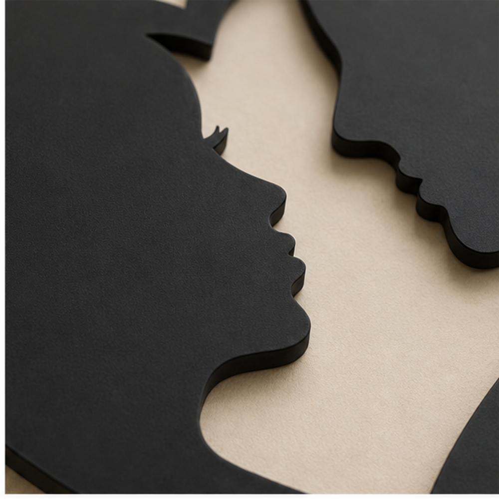 Close-up of Couple Love Heart MDF wall art showing precise laser-cut details