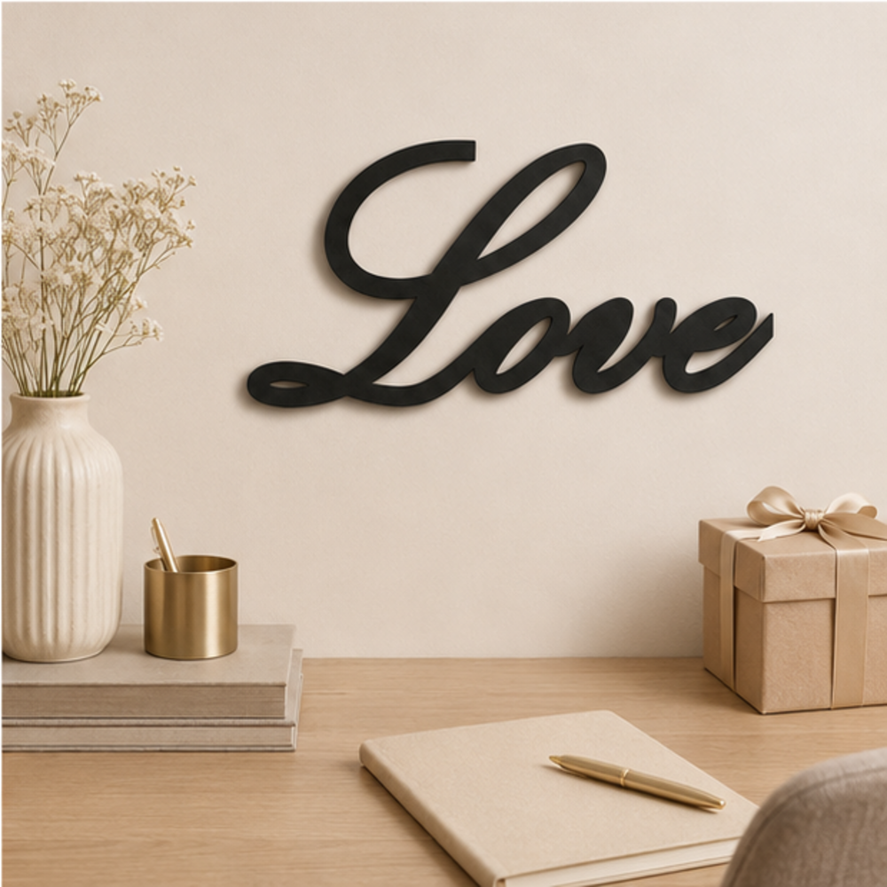Love Script MDF wall art displayed in an alternate interior setting
