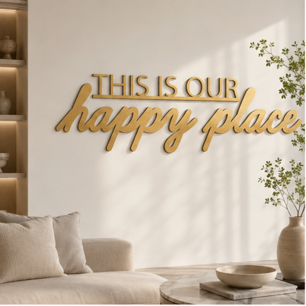 This Is Our Happy Place MDF wall art in premium gold finish
