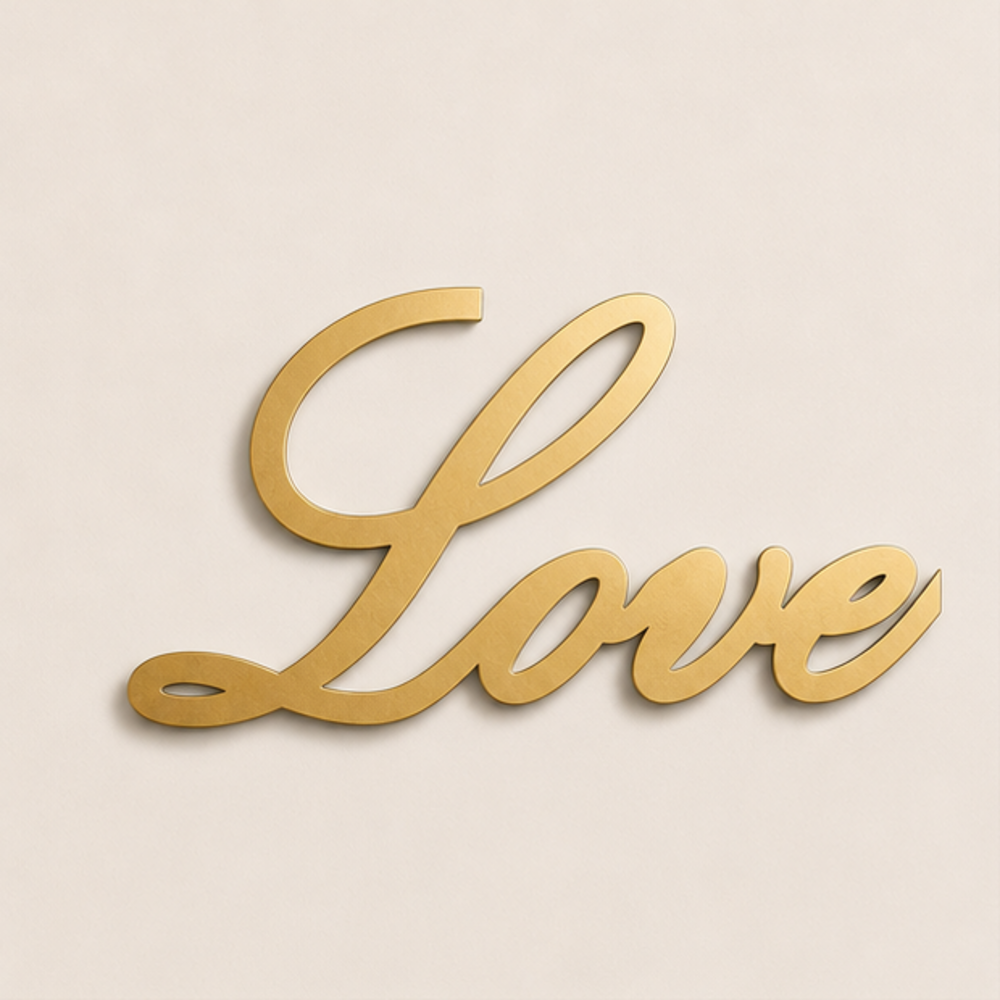 Love Script MDF wall art in Gold finish
