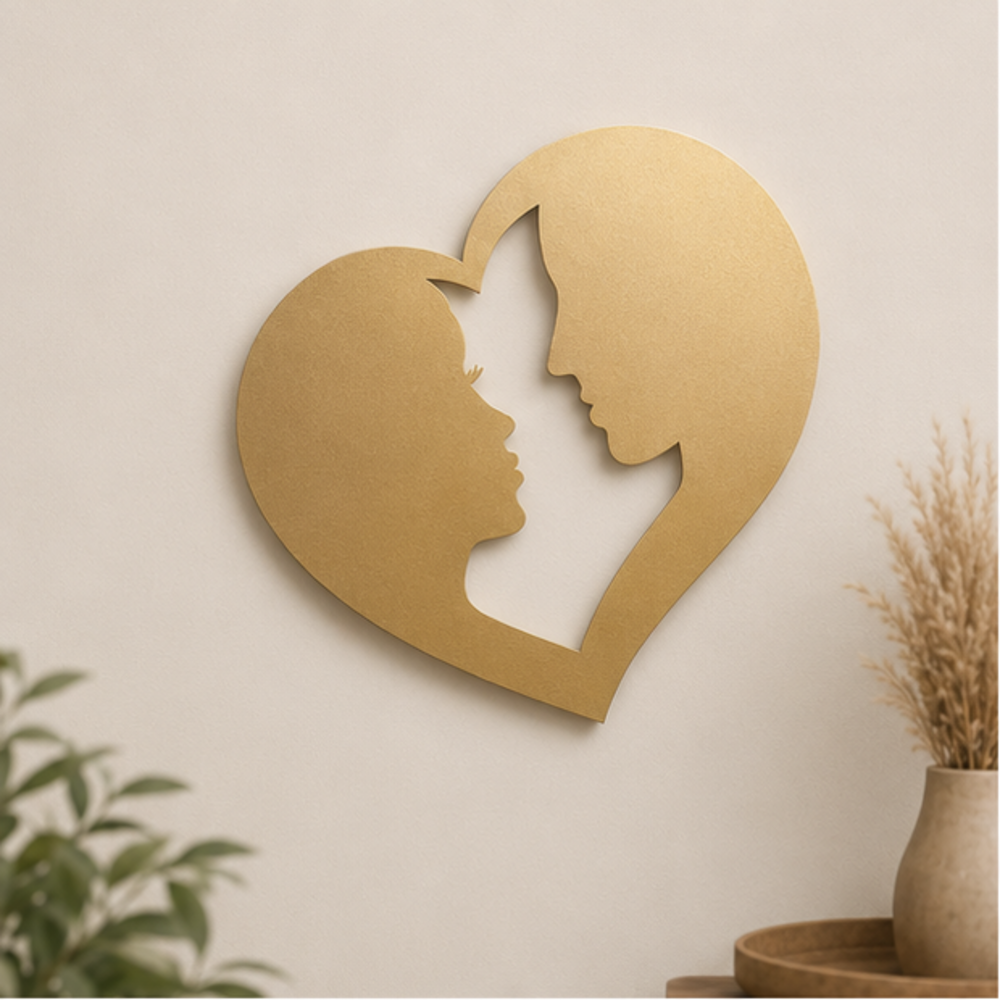 Couple Love Heart MDF wall art in Gold finish