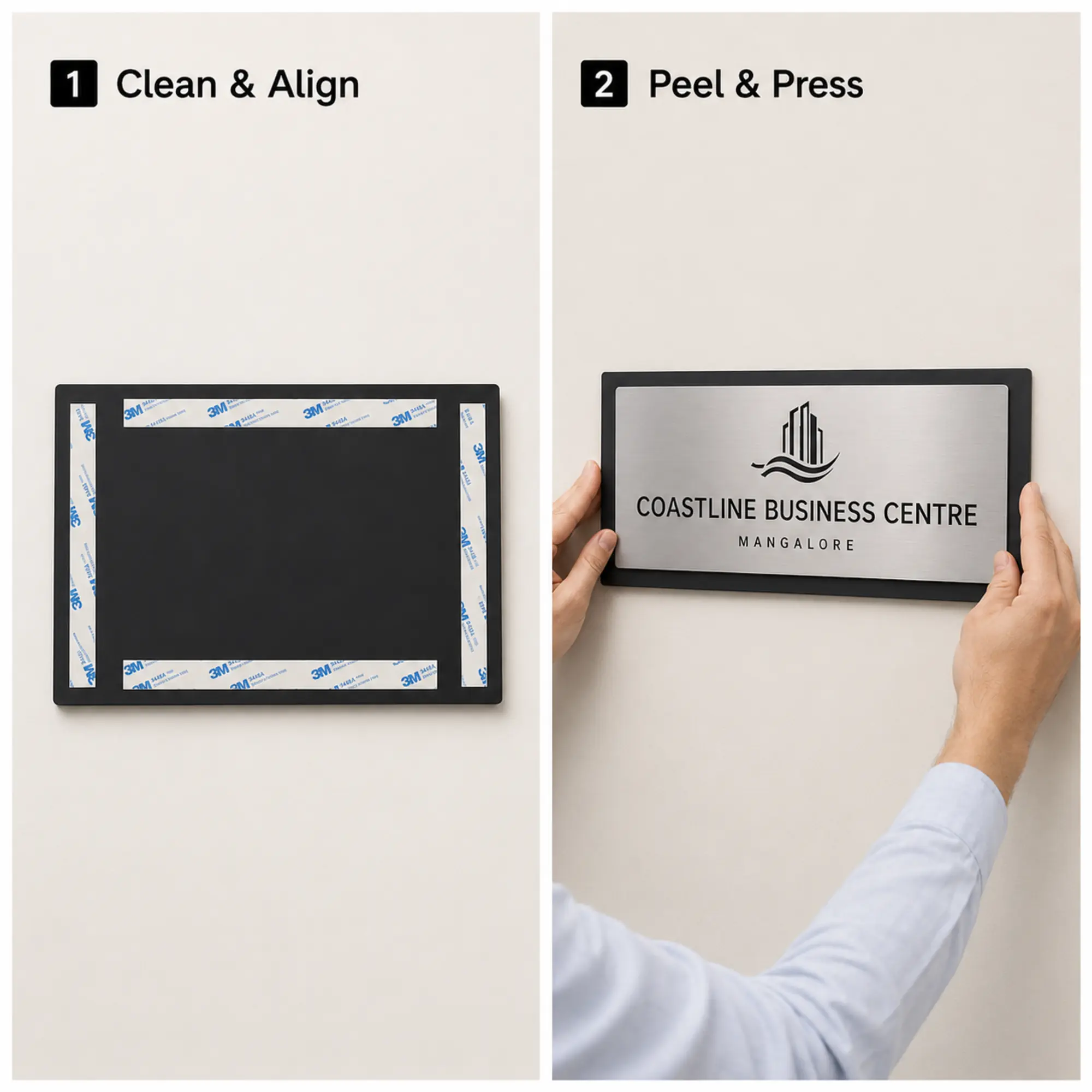 Non-LED office reception sign installation guide with mounting hardware