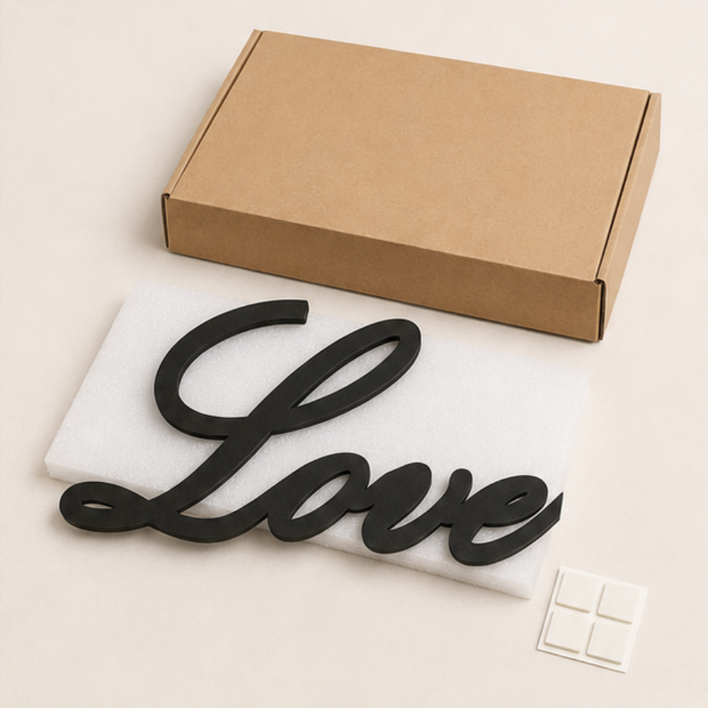 Love Script MDF wall art protective packaging