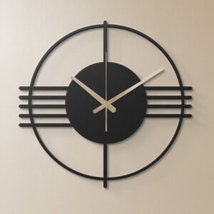 Minimalist geometric line art wall clock in matte black 5 mm MDF