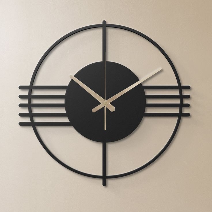 Minimalist geometric line art wall clock in matte black 5 mm MDF