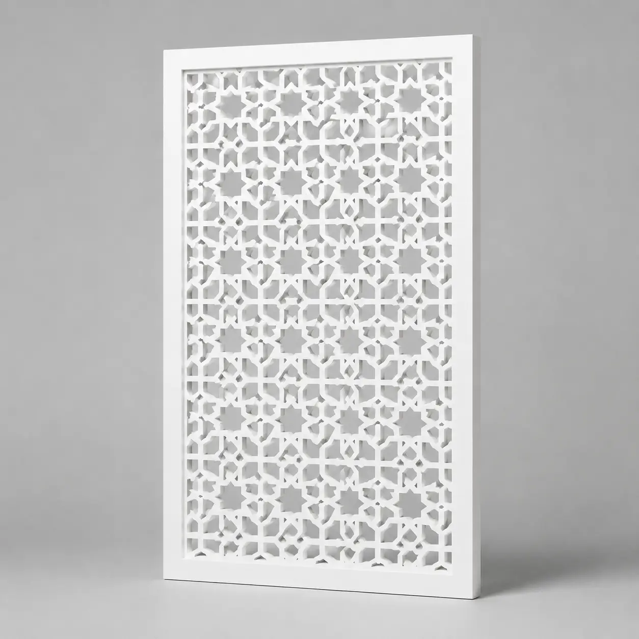 Arabic Star Lattice custom CNC-cut white PVC jaali design