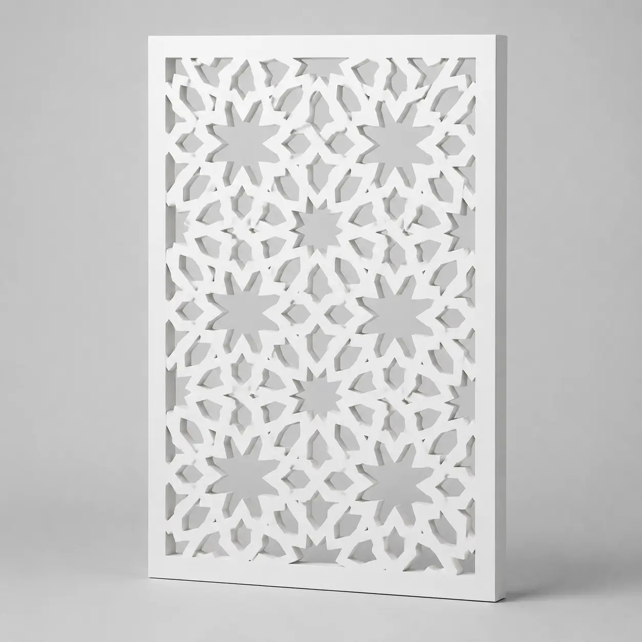 Bold Eight-Point Floral custom CNC-cut white PVC jaali design