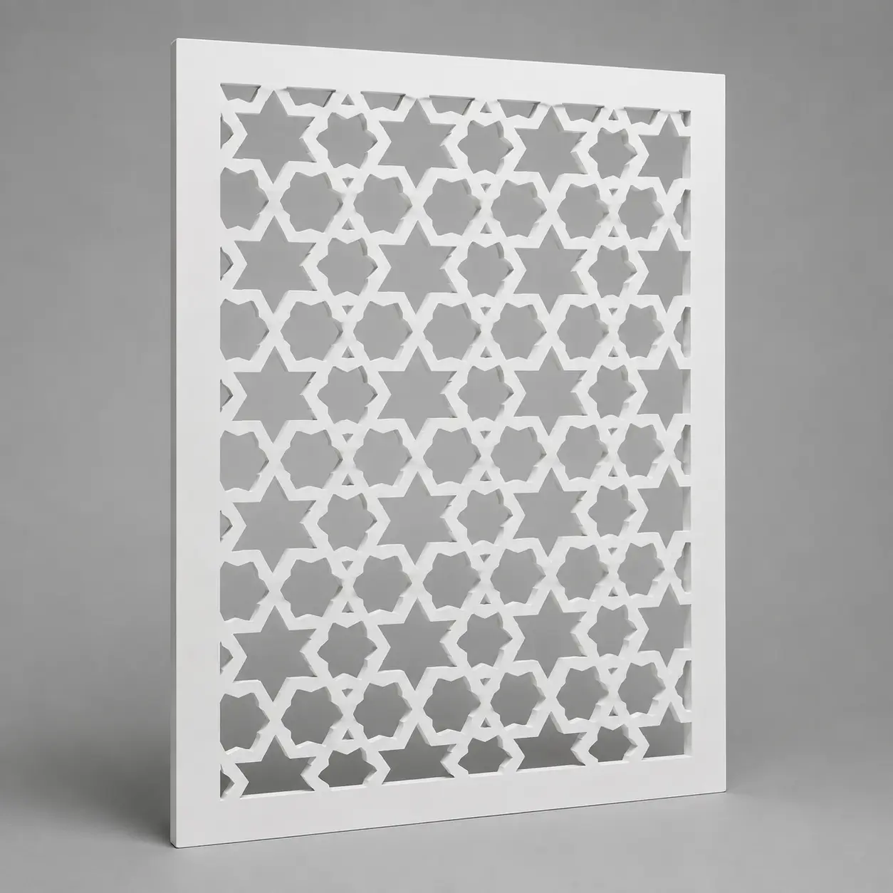Hexagon Star Lattice custom CNC-cut white PVC jaali design
