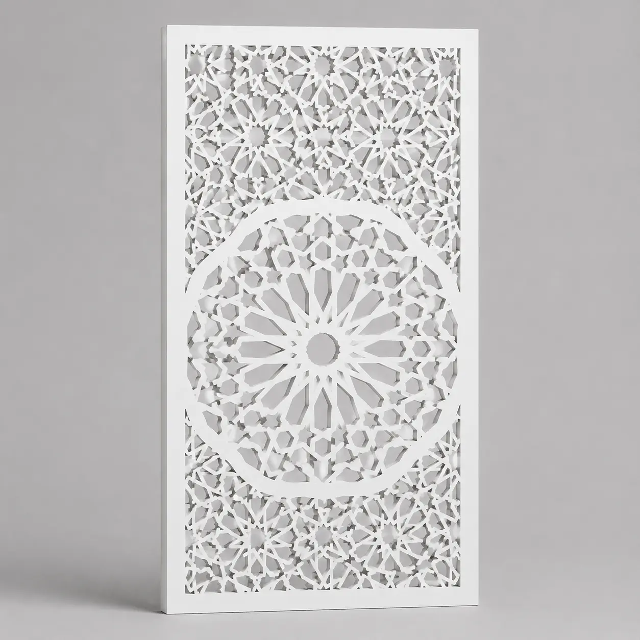 Elongated Diamond Lattice custom CNC-cut white PVC jaali design