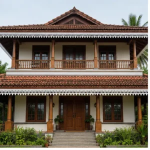 Heritage Diamond Rail CNC PVC Roof Border installed on a Kerala-style house