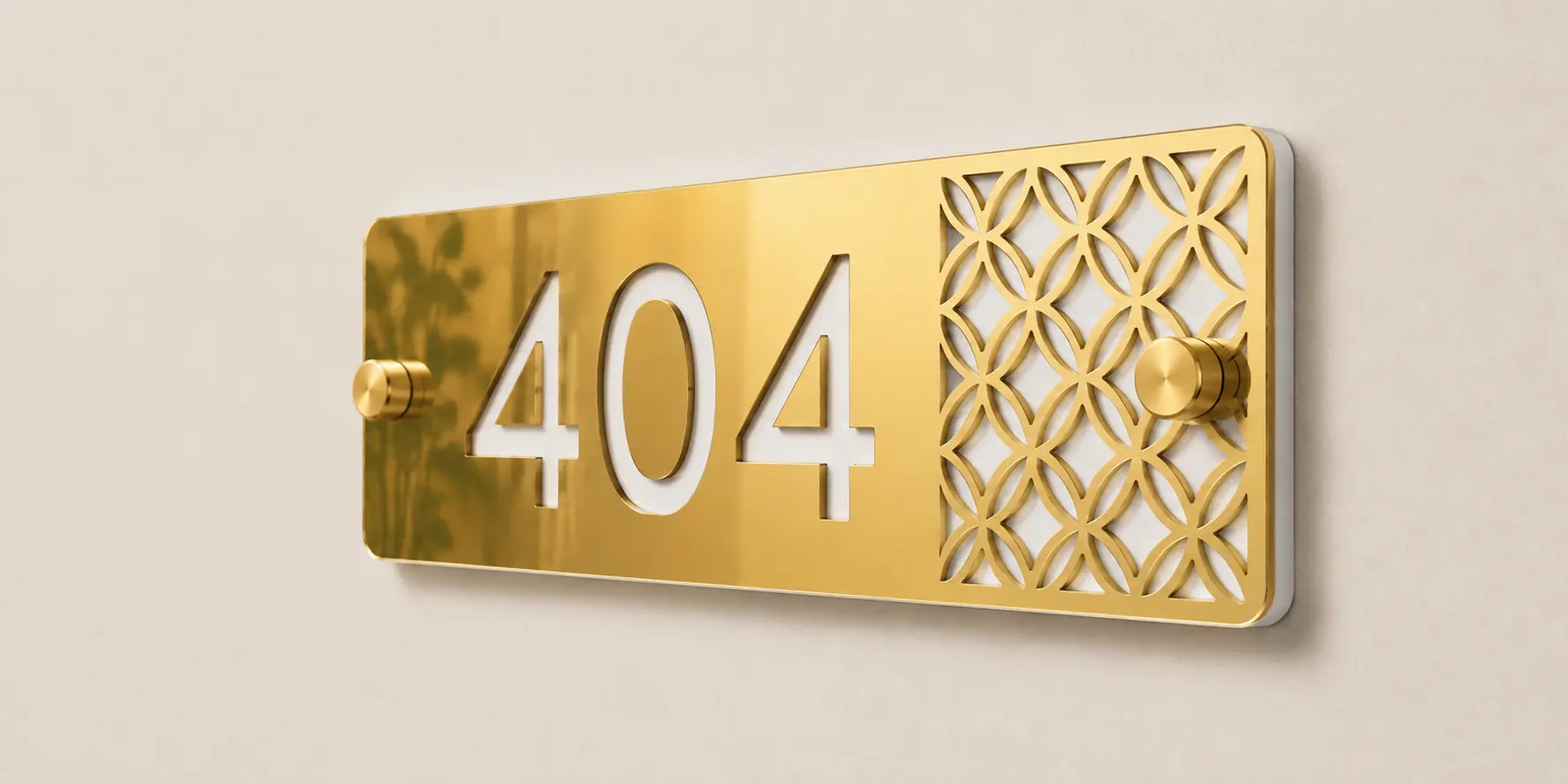 45-degree view of Gold Mirror Lattice Acrylic Apartment Number Plate showing its slim 3 mm plus 3 mm acrylic layers