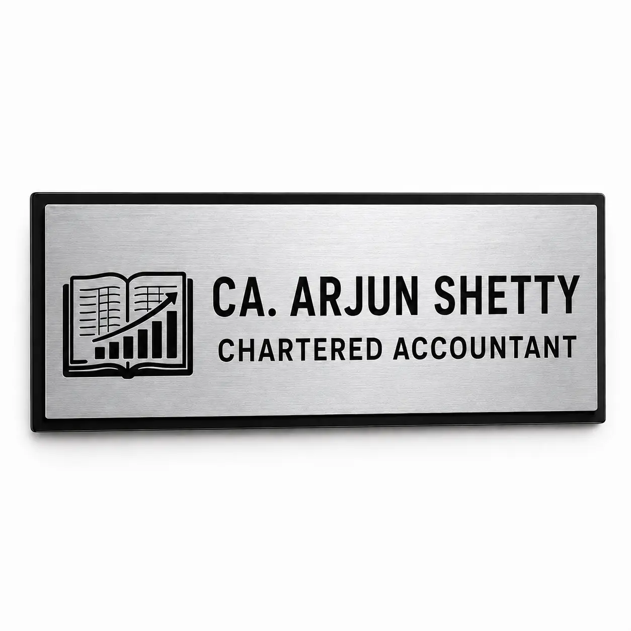 Custom Chartered Accountant brushed silver acrylic door name plate colour variation