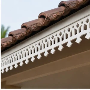 Heritage Diamond Rail CNC PVC Roof Border close-up under roof tiles showing thin CNC-cut PVC foam board