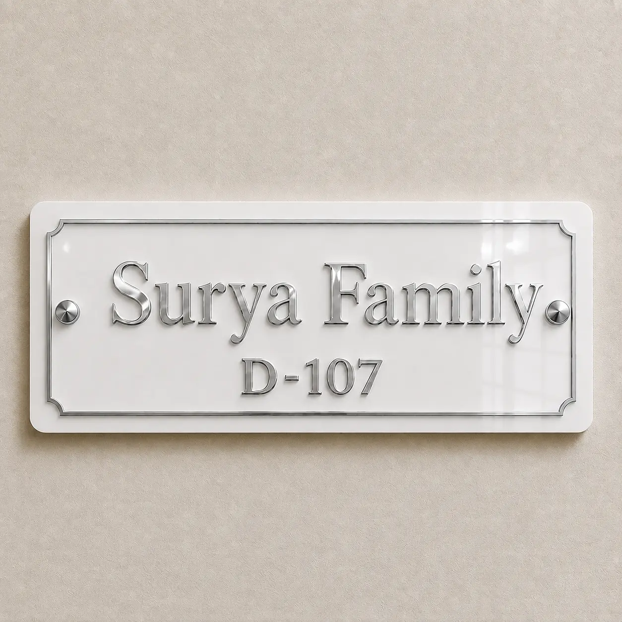 Custom silver mirror acrylic house name plate 6×12 inch