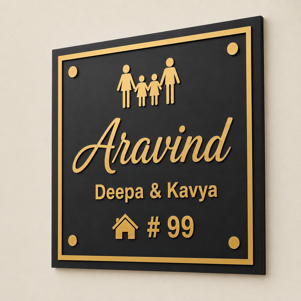 Angled view showing the thin 3 mm black acrylic base and 3 mm gold mirror acrylic top elements
