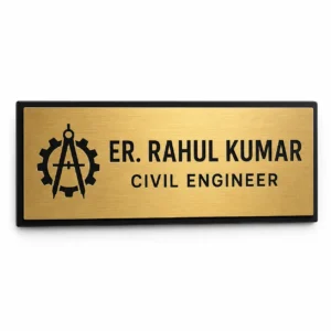 Custom Civil Engineer brushed gold acrylic door name plate front hero view