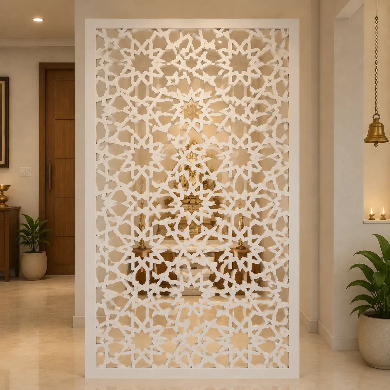 Grand Starburst Mosaic PVC jaali panel installed in a modern entrance foyer