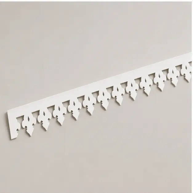 Royal Leaf Scroll CNC PVC Roof Border studio product view of the white CNC-cut PVC roof border