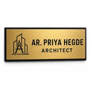 Custom Architect brushed gold acrylic door name plate front hero view