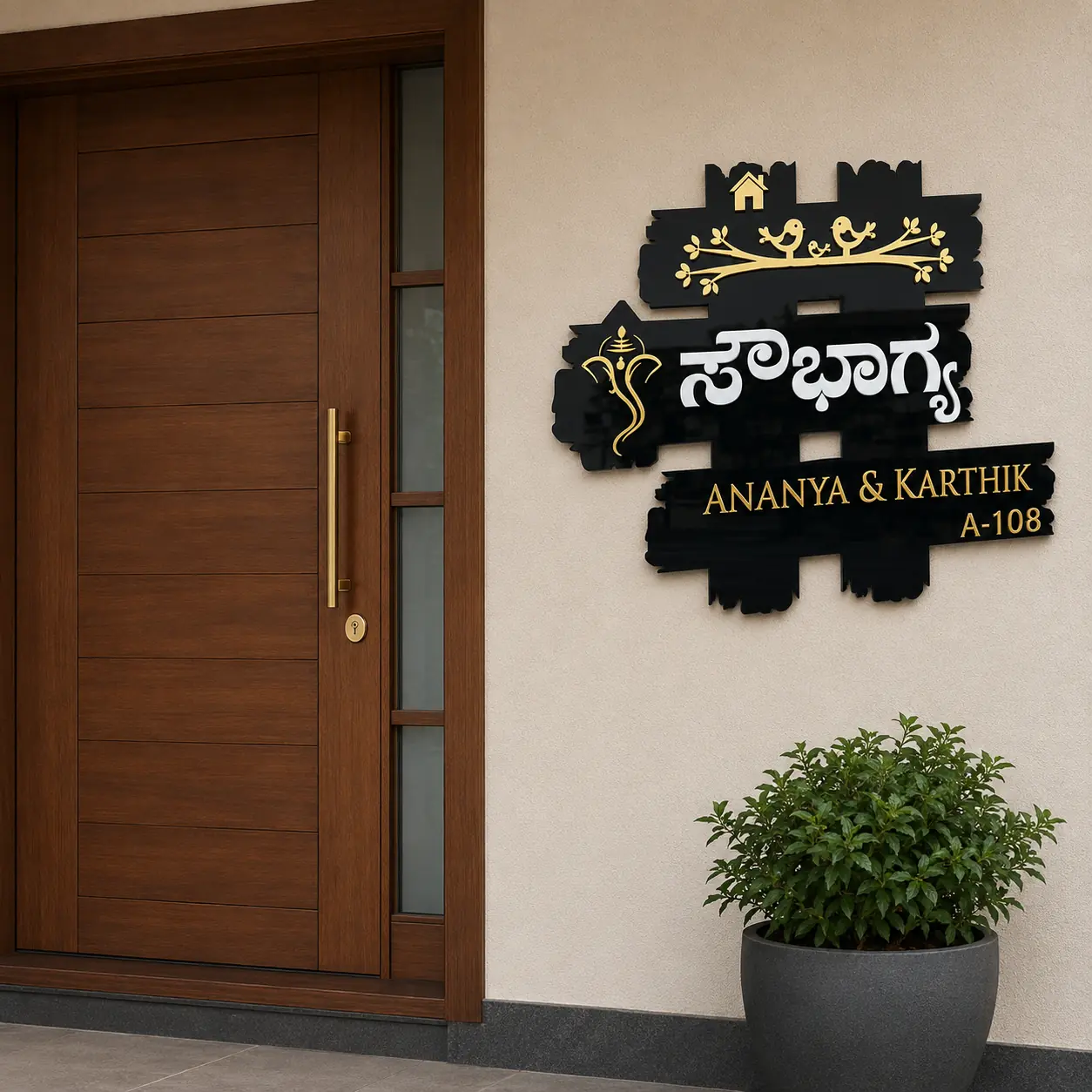 Saubhagya Custom Family Acrylic House Name Plate entrance lifestyle view showing premium personalized name plate