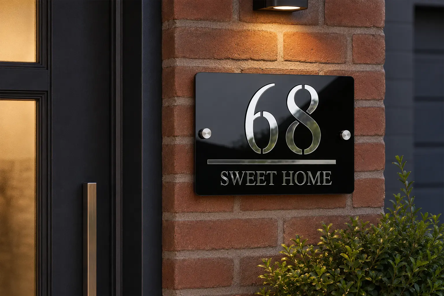 Sweet Home acrylic number plate installed at a residential entrance