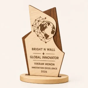 Personalized Global Innovation Wooden Award front hero view
