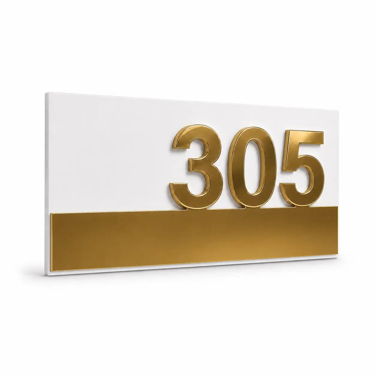 White and mirror gold acrylic door number plate 5 × 10 inch with number 305
