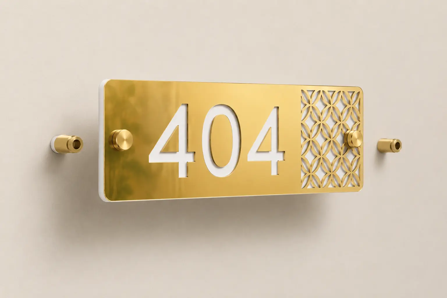 Gold Mirror Lattice Acrylic Apartment Number Plate installation using exactly two horizontally centre-aligned studs