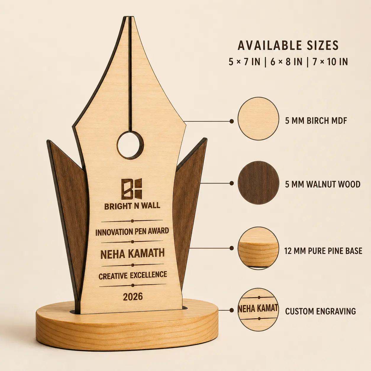 Innovation Pen Award sizes and wood material details