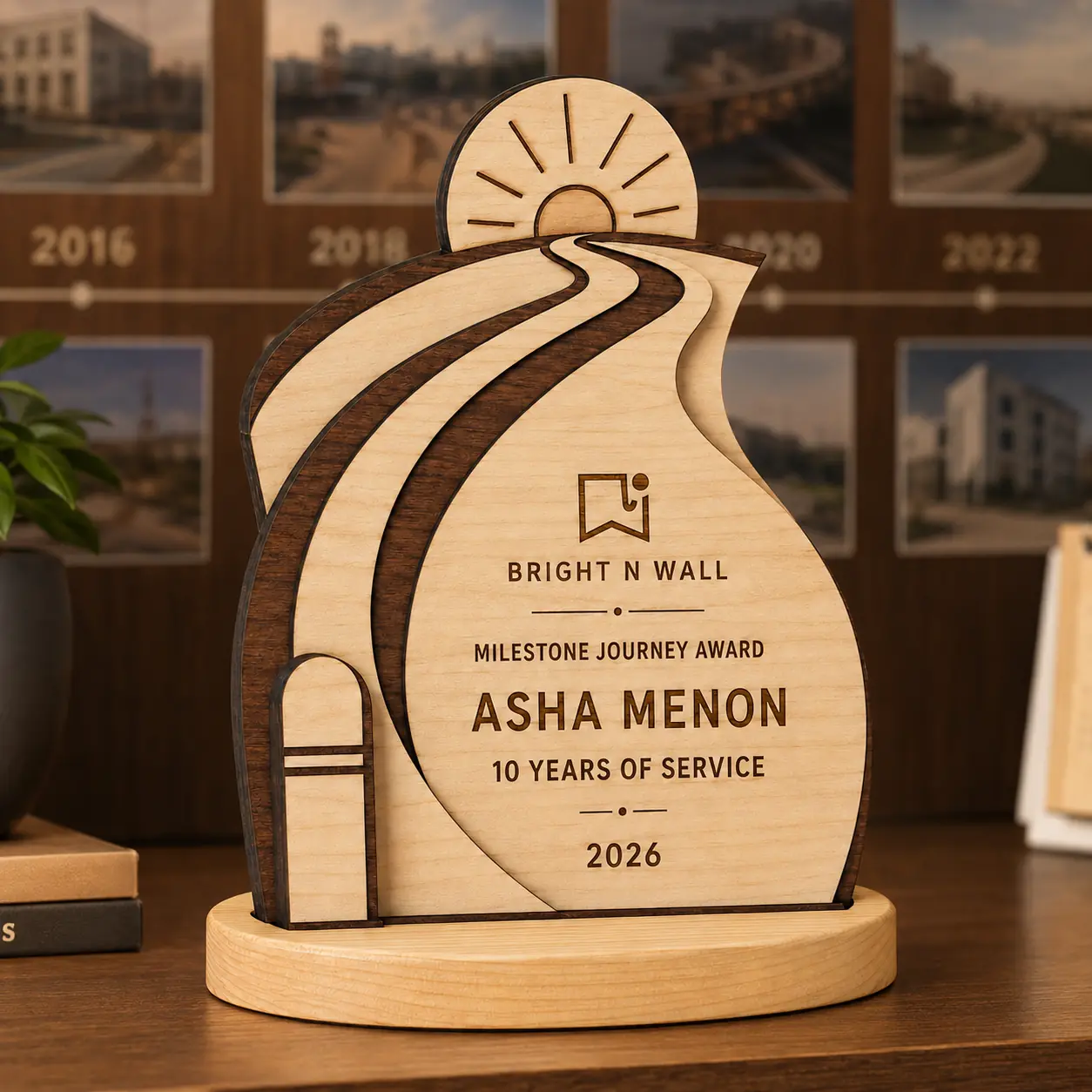 Milestone Journey Award displayed in a realistic presentation setting