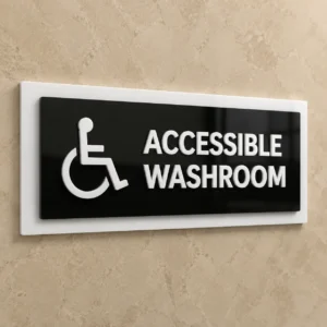 3-layer acrylic Accessible Washroom sign board, front product view, without Braille dots