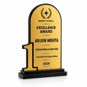 Bright N Wall No. 1 Excellence Award trophy brushed gold front hero view
