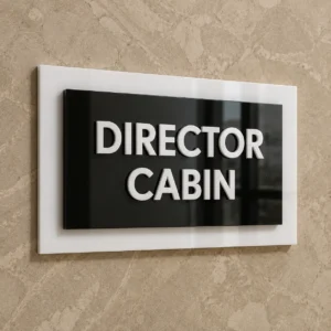 3-layer acrylic Director Cabin sign board, front product view, without Braille dots