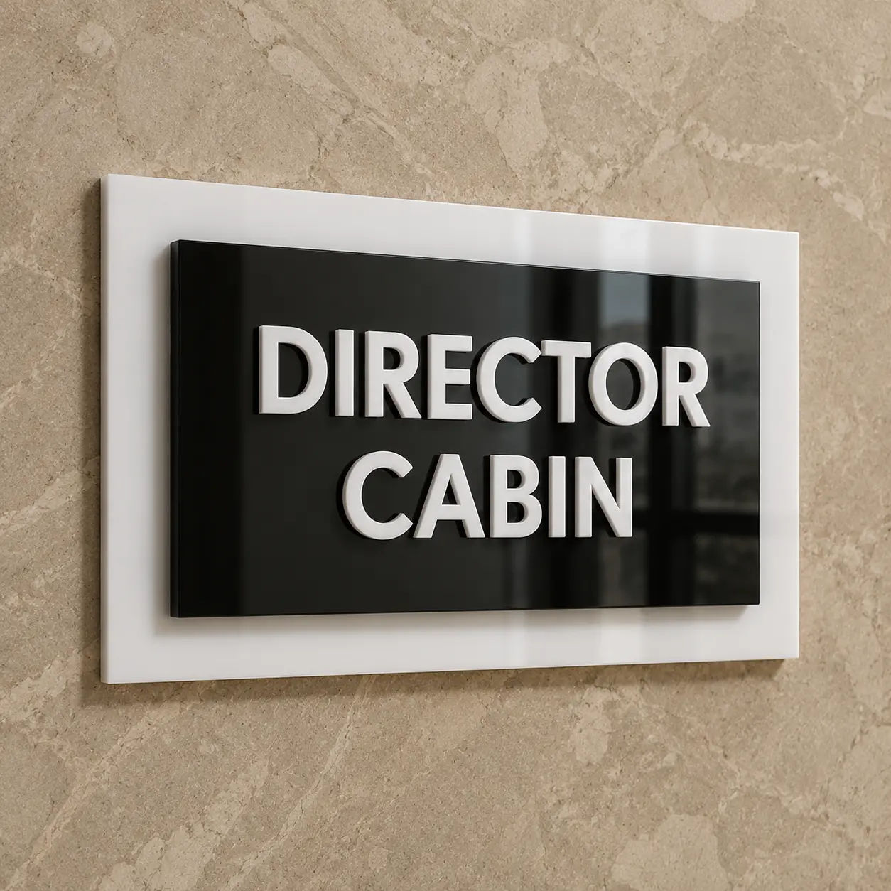3-layer acrylic Director Cabin sign board, front product view, without Braille dots